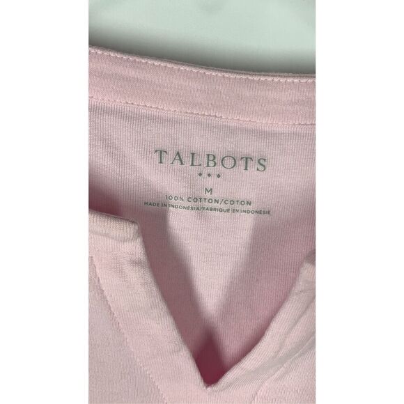 Talbots Women's Solid Cotton Split Neck Short Sleeve T-Shirt Pink Size Medium - Picture 7 of 7